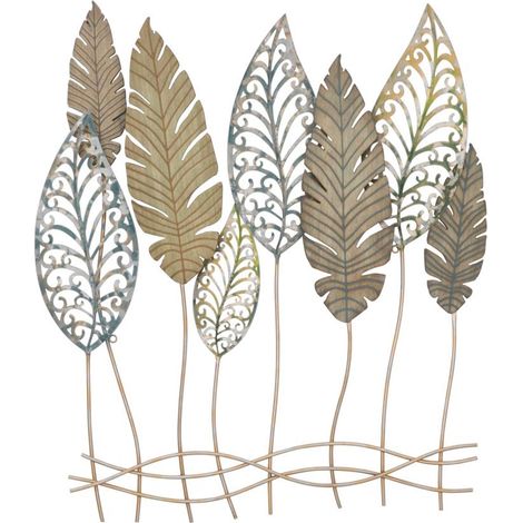 Panneau décoratif mural en fer doré, 75x2,5x87 cm – Feuilles (1/5)
