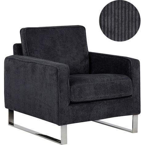 Sillón de tela de pena negra patas plateadas estilo retro Vind (1/5)