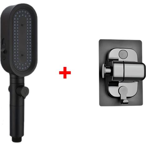 (Socle noir) Pommeau de douche puissant à 3 jets, anti-obstruction et facile à nettoyer, anti-calcaire, douchette flexible pour le bain (1/5)