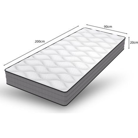 Materasso a molle insacchettate 90x200x20 cm bianco e grigio in schiuma e molle con 7 zone (1/5)