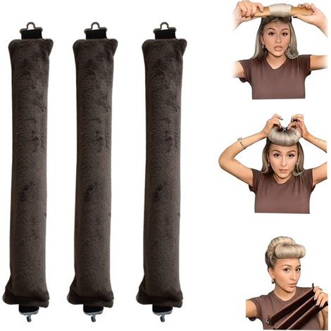 Ensemble de 3 fers à friser sans chaleur - Boucles sans chaleur - Fer à friser - Outil de bouclage - Tissus - Marron foncé (1/5)