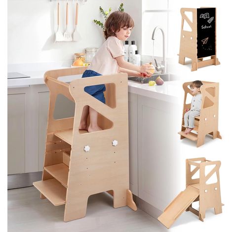 Learning Tower with Slide Observation Tower, 4 in 1 Multifunctional Learning Tower with Adjustable Height for Children (1/5)