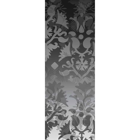 Papier peint panoramique noir & blanc élégant | Tapisserie panoramique verticale pour chambre adulte | Papier peint panoramique motif baroque pour salon - 280 x 100 cm (1 pièce) (1/2)