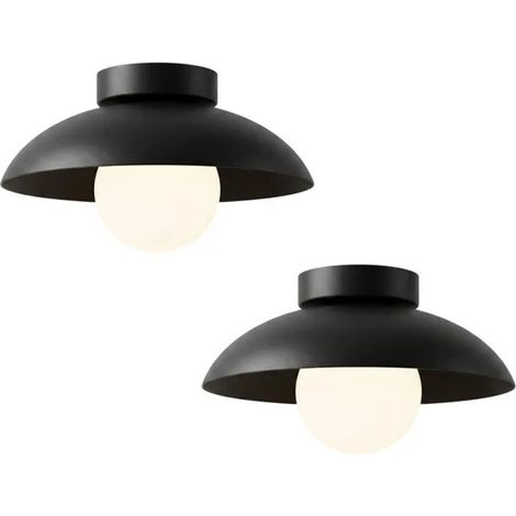 2x Plafonnier Vintage,Moderne Lampe de Plafond Industriel Abat-jour en Métal Designe Demi - cercle G9 Lustre Noir pour Entree (1/5)