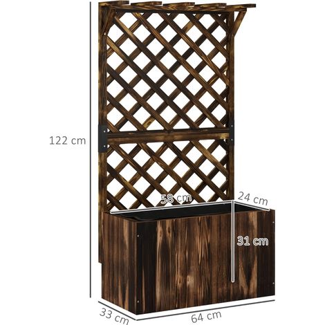 Jardinière surélevée avec treillis, bac à fleurs en bois, treillis de jardin 64 x 33 x 122 cm, finition carbonisée (1/3)