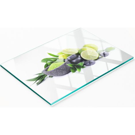 Tablero de vidrio elegante y duradero con estampado de cal y piedra, 80x52 cm. (1/5)