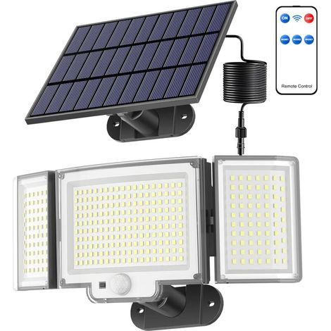 Lampe Solaire Extérieur 328LED/3 Modes, Lumière Solaire Extérieure avec Télécommande, Eclairage Exterieur LED Solaire Détecteur de Mouvement, Spot Solaire Exterieur Terrasse avec Câble de 5M[1 Pack]-D