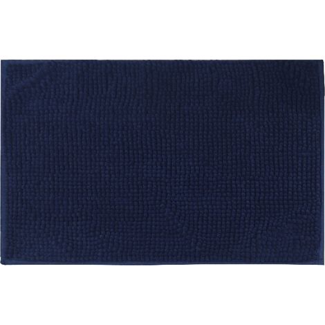 Tapis de bain antidérapant (1 pièce), lavable en chenille, bleu marine, 50 x 80 cm. Peut être utilisé en ensemble. Convient également pour la douche, la baignoire ou les toilettes. (1/4)