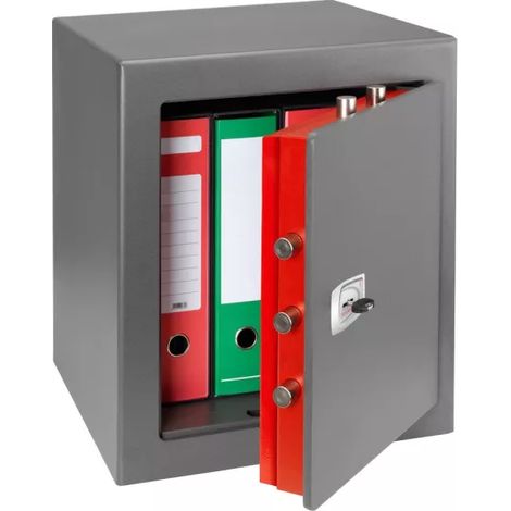 TECHNOMAX - Coffre fort à fixer certifié EN 15659 ignifuge pour papier protection 30mn à clé double panneton, 7 pênes, 39,5 L, 49x43x43