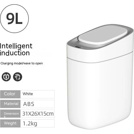 Poubelle à capteur intelligent (rechargeable de 9 litres), adaptée aux salles de bains familiales, aux salons, etc. (1/5)