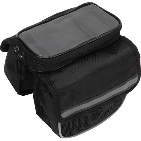 Fahrradrahmentasche aus 600D Nylon mit stoßfester TPU-Folie, Reflektorstreifen, Doppelreißverschluss, für Mobiltelefone, schwarz (1/5)
