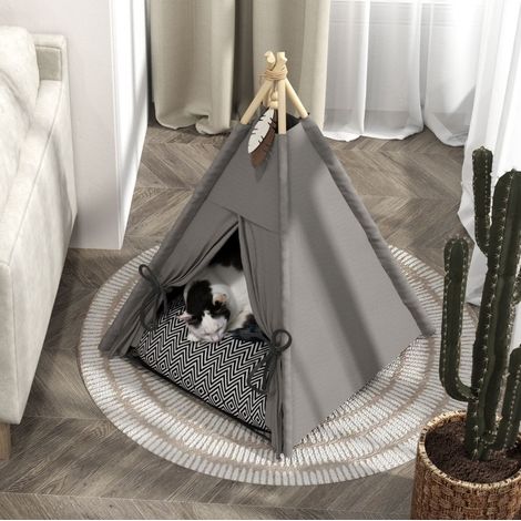 Tipi pour chat avec coussin lavable 60 x 60 x 76 cm HAVRYA (1/4)