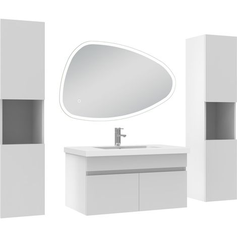 Ocean meubles simple vasque 80cm colonne + vasque + miroir 3 couleurs lumineux Blanc