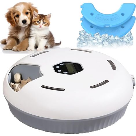 Distributore automatico di cibo, distributori di cibo per cani e gatti con timer programmabile, refrigerato e visualizzato senza fili e 6 scomparti per cibo da 90 g