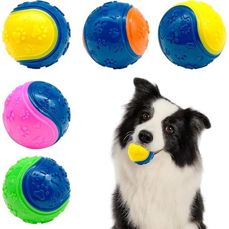 Lot de 5 balles couinantes pour Chien, Jouets à mâcher pour Jouer, entraîner, interagir et soulager l'ennui (Couleur aléatoire) (1/5)