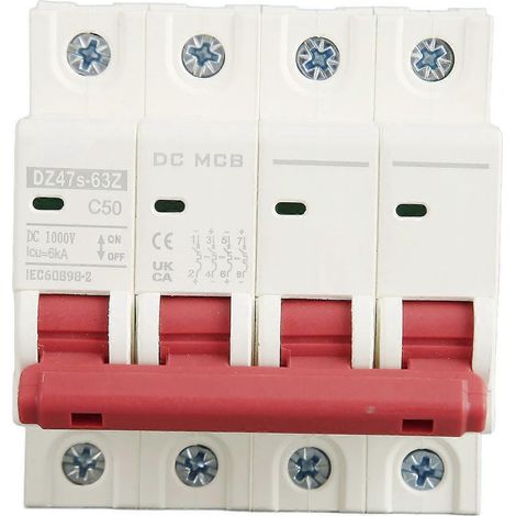 4-poliger Kleinleistungsschalter, 6000 A Abschaltvermögen, Mini-Leistungsschalter für Solar-PV-Anlagen, DC 1000 V, 50 A
