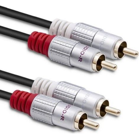 Cable RCA-RCA - 2x Male vers 2x Male - Connecteur Doré - Boîtier Aluminium - Pour Hi-Fi et Barre de Son - 1 Pièce (1/4)