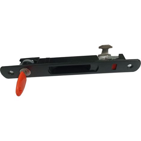 Ensemble de poignée de porte coulissante avec serrure, crochet de verrouillage unilatéral pour portes coulissantes de terrasse – Acier inoxydable et alliage d'aluminium, noir, installation (1/5)