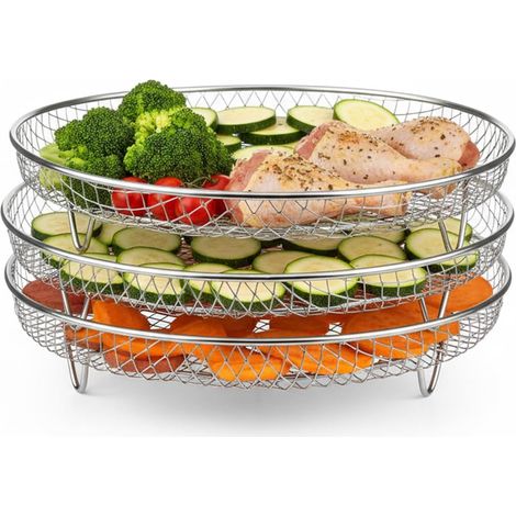 【3 in 1】Professional Air Fryer Kit, Air Fryer Rack, Air Fryer Accessories, Steam Grill, Dehydrator Rack, Air Fryer and Toast (Rond 20 cm)