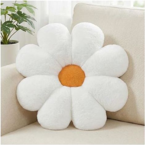Coussin Fleuri, Blanc Coussins Décoratifs Blancs, Coussin de Sol Mignon, Coussins Décoratifs Preppy pour la Chambre, Canapé ou Sofa 38 cm (1/5)