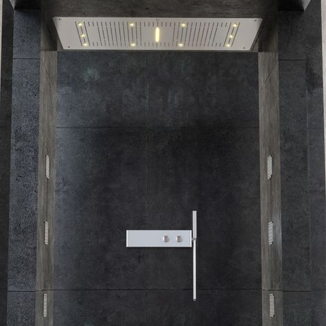 Soffione doccia led a soffitto installazione da incasso con cascata acciaio inox rettangolare (1/5)