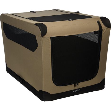Niche de voyage pliable à 2 portes pour chien et chat, Brun, taille L 91 cm x 61 cm x 61 cm (1/4)
