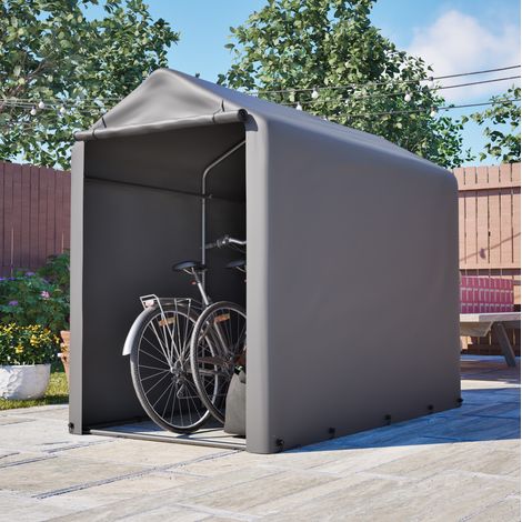 Garage per biciclette DESVIAE 187 x 100 x 160 cm, acciaio nero e PE, grigio scuro (1/5)