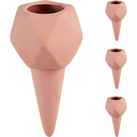 Relaxdays Sfere da Irrigazione a Goccia, Set da 4, Coni per Bottiglie da 1,5 Litri, Irrigatore per Piante, Terracotta