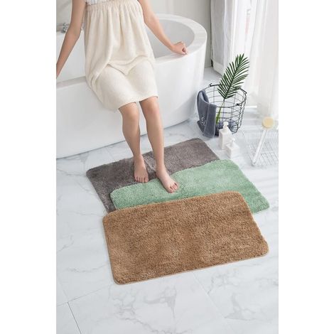 Tapis de bain absorbant et antidérapant, lavable en machine, tapis de douche en microfibre douce (vert clair, 40 x 60 cm) (1/3)