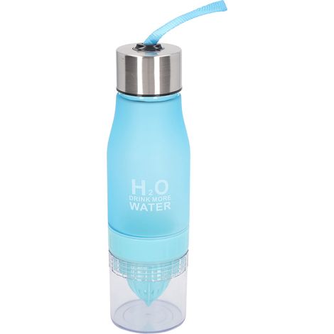 Zitronenpresse, Fruchtpresse, tragbare Wasserflasche für Outdoor-Reisen, auslaufsicher, Unisex, 650 ml, blau. (1/4)