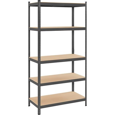 SONGMICS Set di 2 Scaffali per Carichi Pesanti, Scaffalature a 5 Ripiani in Acciaio, Senza Viti, in Garage, Magazzino, Ripostiglio, Portante 600 kg, 50 x 100 x 200 cm, Grigio Nebbia GLR050G02 (1/5)