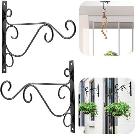 2 supports suspendus Support pour plantes Support pour lustre Support mural en métal (2520,5 cm Noir) (1/5)