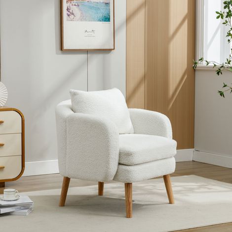 Fauteuil 71x72x71 cm blanc en tissu teddy avec coussin épais et dossier confortable (1/5)