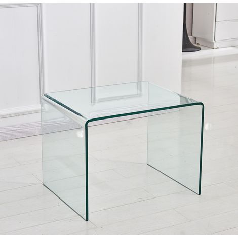 Mesa de centro fija 50x40x45 cm de vidrio transparente, ahorra espacio para salón, FloraGrace (1/5)