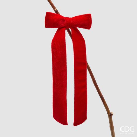 EDG Enzo De Gasperi Decoro Fiocco di Natale con Clip H 30 Cm L 13 Cm Velluto Rosso