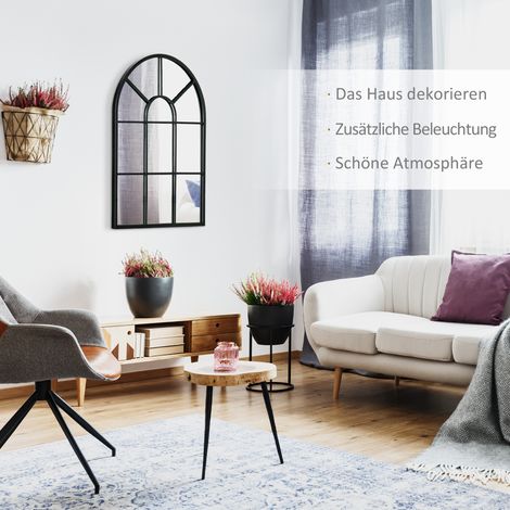 Miroir mural style fenêtre, cadre métallique noir 70x50 cm, miroir couloir design