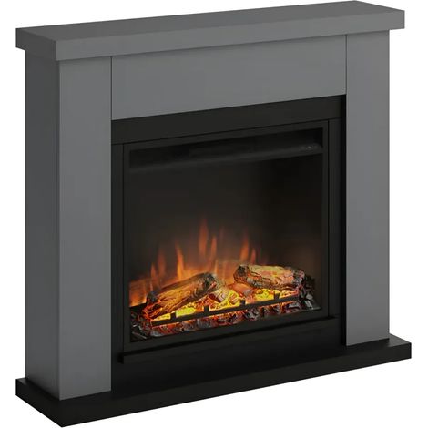 Caminetto Finto Decorativo Elettrico Tagu Frode con Cornice in Legno Grigio