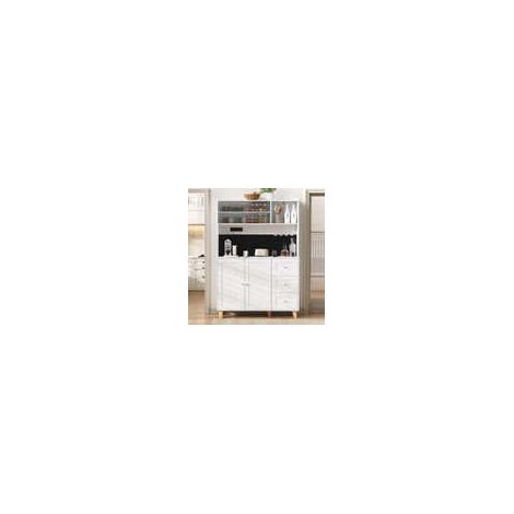 Armoire haute avec prises et panneau perforé, meuble bar avec porte-verres à vin et espace de rangement, buffet de cuisine avec tiroirs, idéal pour la cuisine et la salle à manger (blanc)