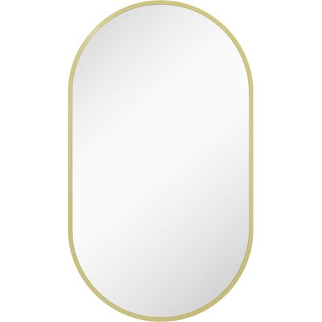 Espejo de Baño Ovalado Dorado 40x70 cm Marco de Aluminio Decorativo Pared Horizontal Vertical
