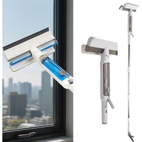 Nettoyeur de vitres 3 en 1 avec manche télescopique et 3 chiffons de nettoyage avec fonction spray pour vitres, verre et carrelage (1/5)