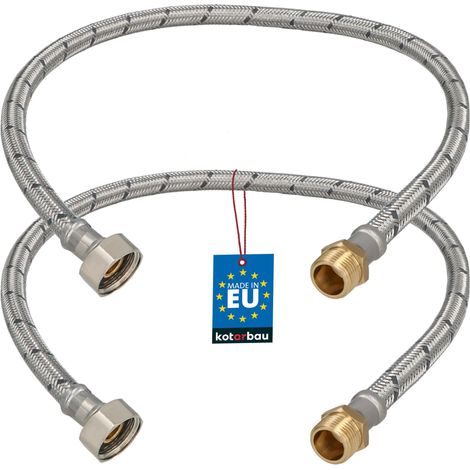 KOTARBAU® Lot de 2 Flexible Robinet 1/2" x 3/8" - Flexible Eau - Tuyau Robinet 60 cm - Mâle x Femelle - Rallonge Robinet Cuisine Flexible - Acier Inoxydable - Tuyau Flexible Plomberie (1/4)