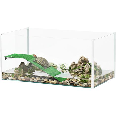 Aquarium à Tortues, Vue à 360 Degrés, Plateforme Rampante, BLANC, 60X35X28 cm (1/5)