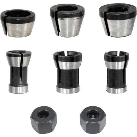 8 pièces 6.35/8mm Mandrin de Pince de Routeur, Mandrin de Fraise à Bois Pince de Serrage Defonceuse Tête Adaptateur Convertisseur pour Machines à Graver Coupe Fraises- (1/4)