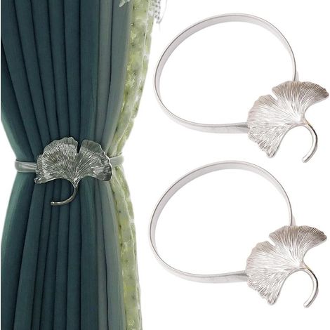 Lot de 2 embrasses de rideaux élastiques créatives en métal, idéales pour la décoration intérieure (feuille d'argent)