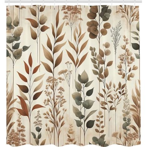2 Rideau de douche, motif floral vintage marron, imperméable, haute résolution, pour salle de bain (1/5)