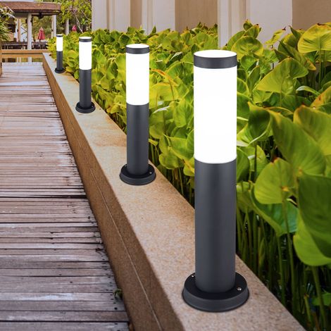 Lampe de chemin lumineuse sur pied en acier inoxydable, lampadaire d'extérieur anthracite, borne d'éclairage, plastique opale, LED 11W 1055Lm blanc chaud, H 45 cm, lot de 4 (1/5)