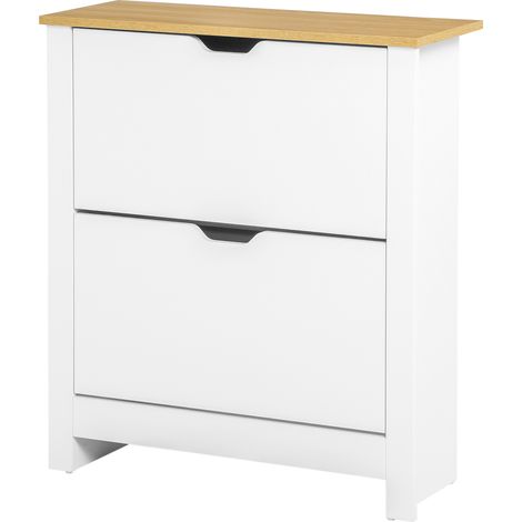 Meuble à chaussures, étagère à chaussures, rangement pour chaussures, 2 compartiments, 12 paires de chaussures, 72 cm x 26 cm x 80 cm, blanc et marron (1/5)