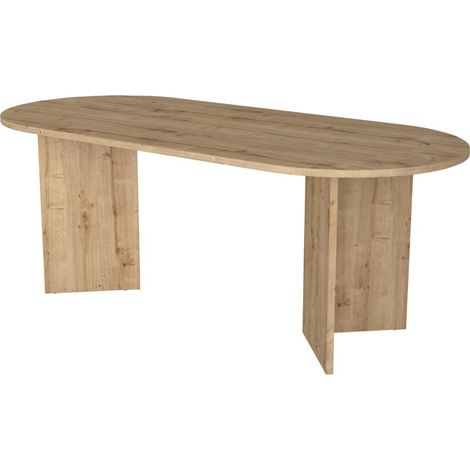 Vente-Unique – Table de salle à manger 8 personnes – Naturel clair – Panneau de particule mélaminé – Dimensions 200x90x74.7 cm – 2 pieds robustes
