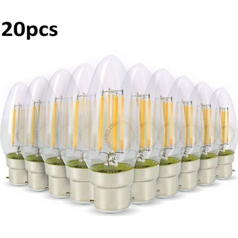 20 Pack CUIYU LED Flame Filament Bulbs 4W B22 Bayonet, Warm White 2700K, 40W Equivalent, 470LM, 300° Beam Angle, 220V Candle Bulbs for Wall Sconces and Chandeliers (1/2)