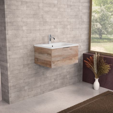 Inda - Meuble de salle de bain L.60 avec vasque mate / Chêne (1/5)